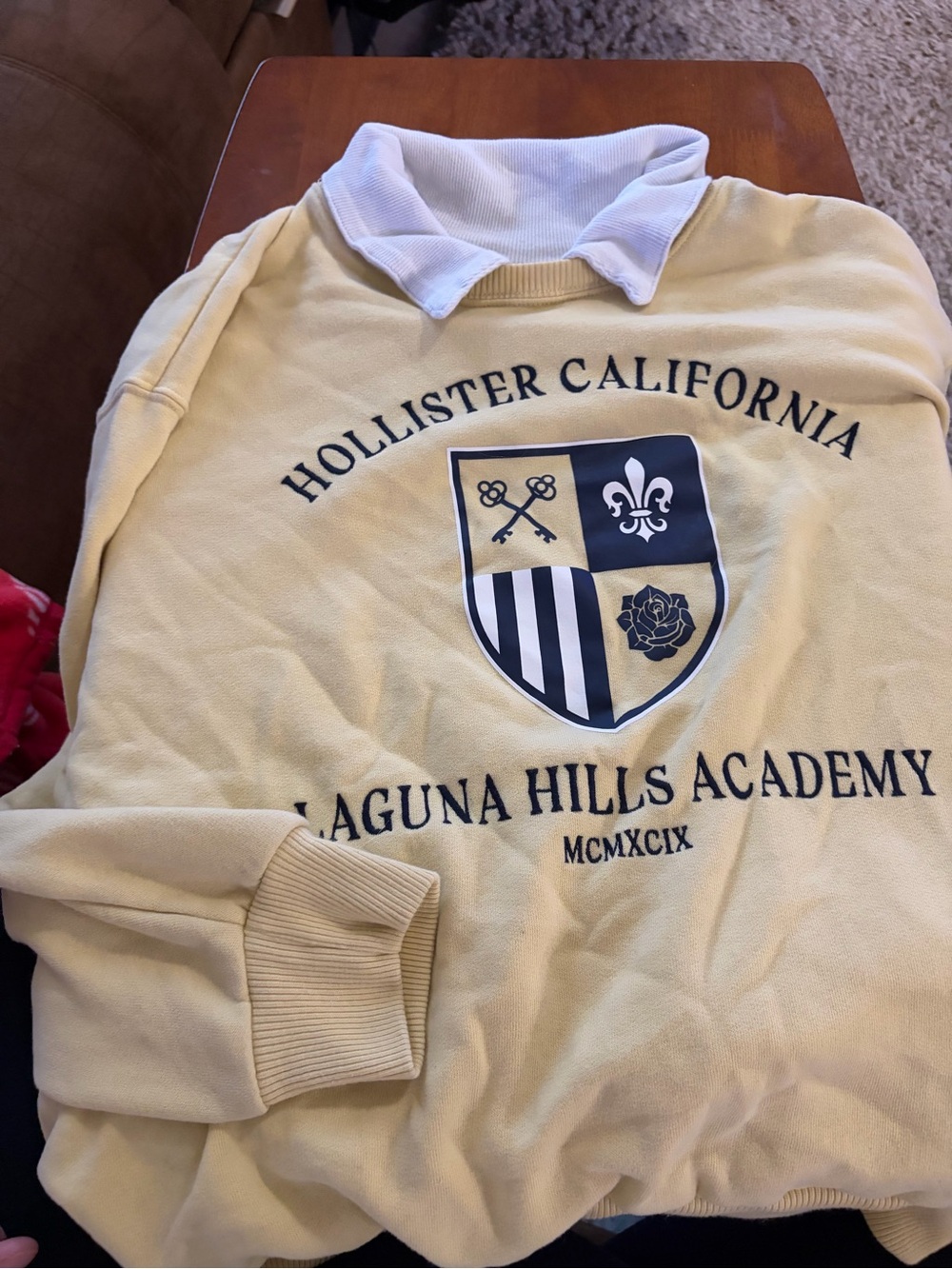 Hollister Pale Yellow Laguna Hills Academy Crest Sweatshirt